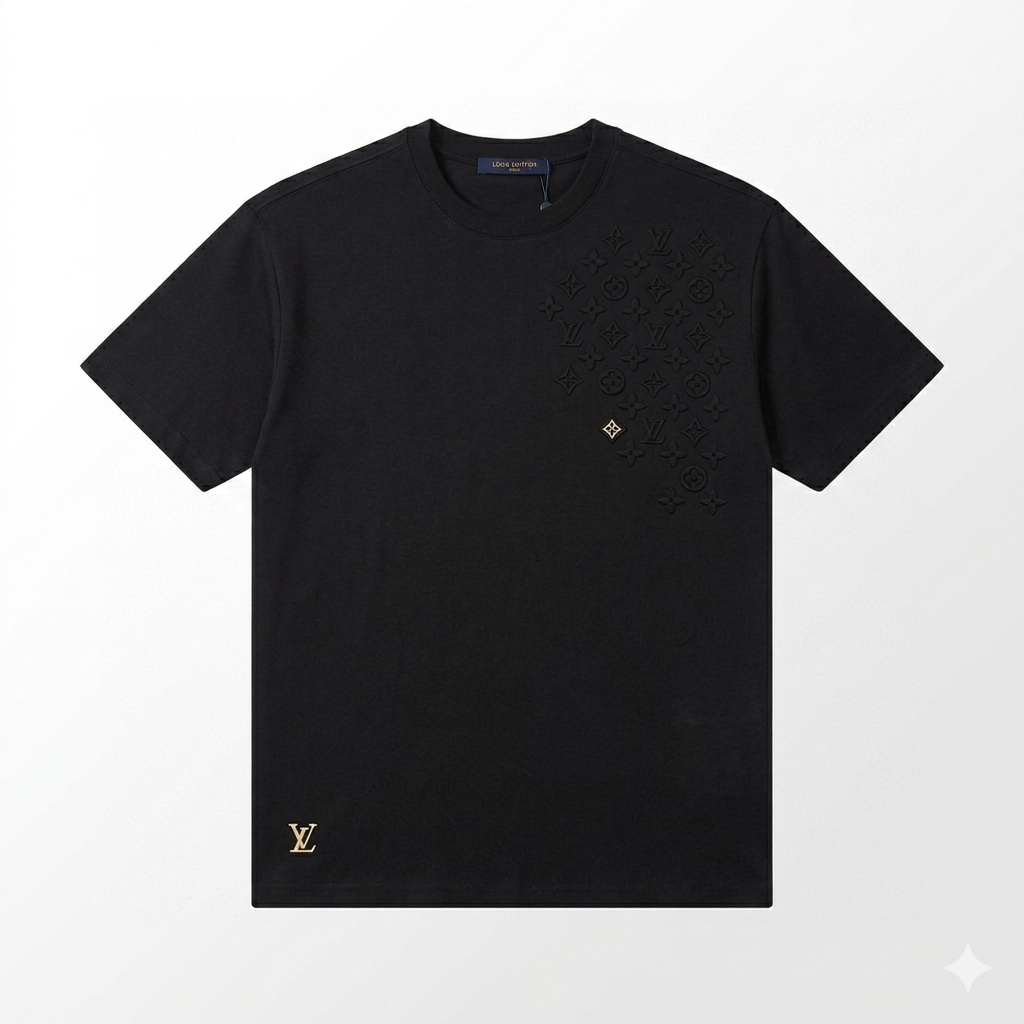 Tricou Premium din Bumbac Negru cu Detalii Brodate și Aplicații Metalice – Croială