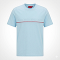 Tricou Bărbați Albastru Pastel din Bumbac cu Logo în Relief și Detaliu Liniar Contrastant