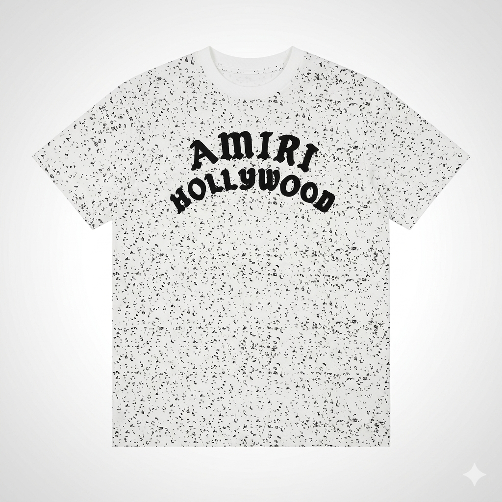 Tricou Premium Alb cu Efect "Splatter" și Imprimeu Text Arcuite – Stil Urban de Lux