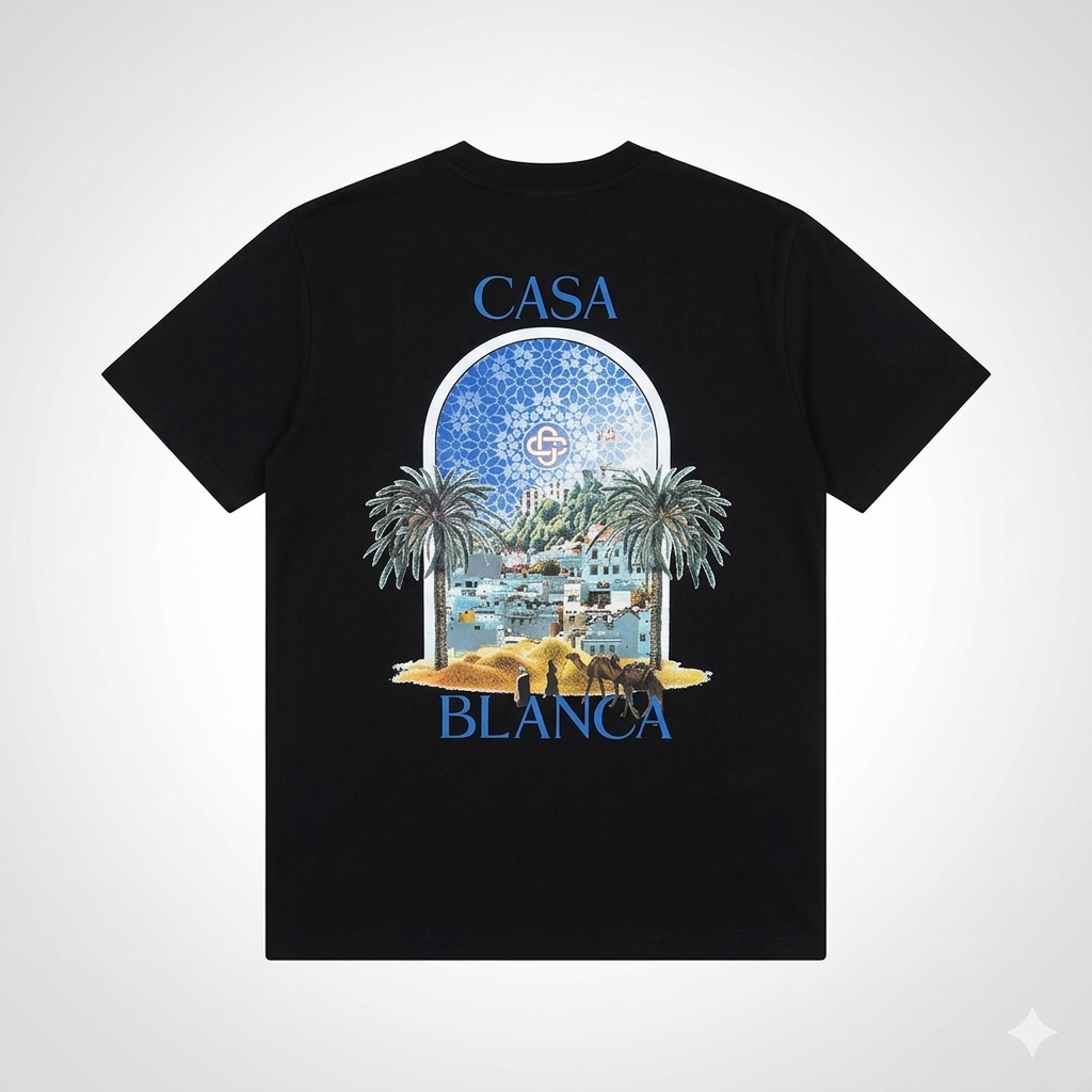 Tricou Negru Premium din Bumbac cu Imprimeu Grafic Tropical și Detalii Ilustrate – Stil Vacation Vibes