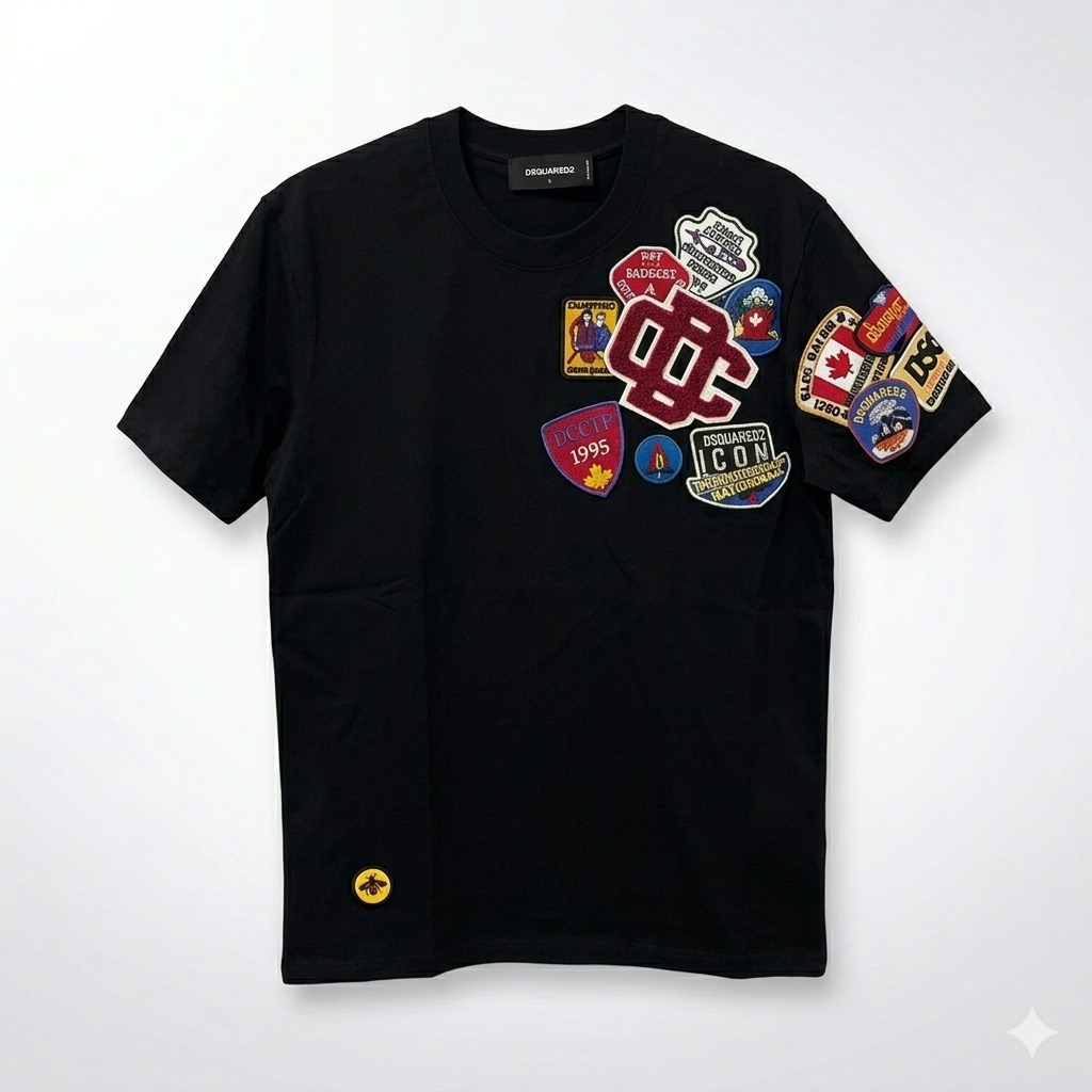 Tricou Negru Premium cu Patch-uri Brodate