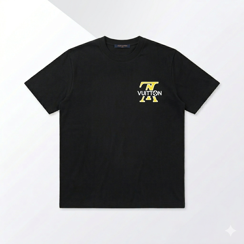 Tricou Negru Premium cu Logo Grafic Contrastant pe Piept