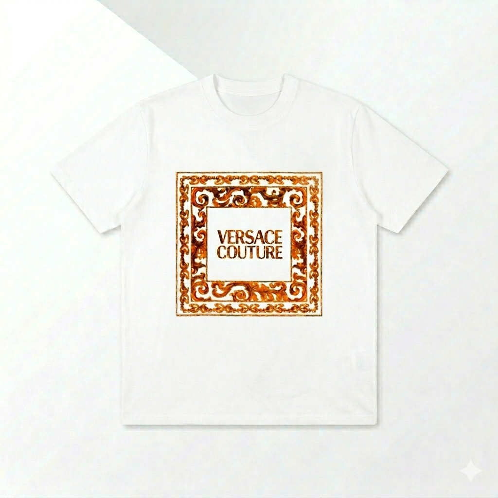 Tricou Alb Premium cu Imprimeu Auriu Ornamentat