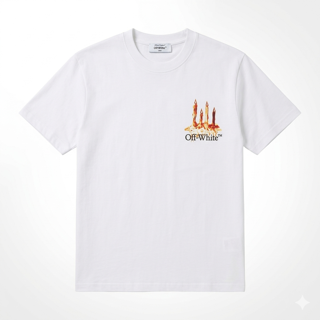 Tricou Alb Premium cu Imprimeu Grafic Lumânări