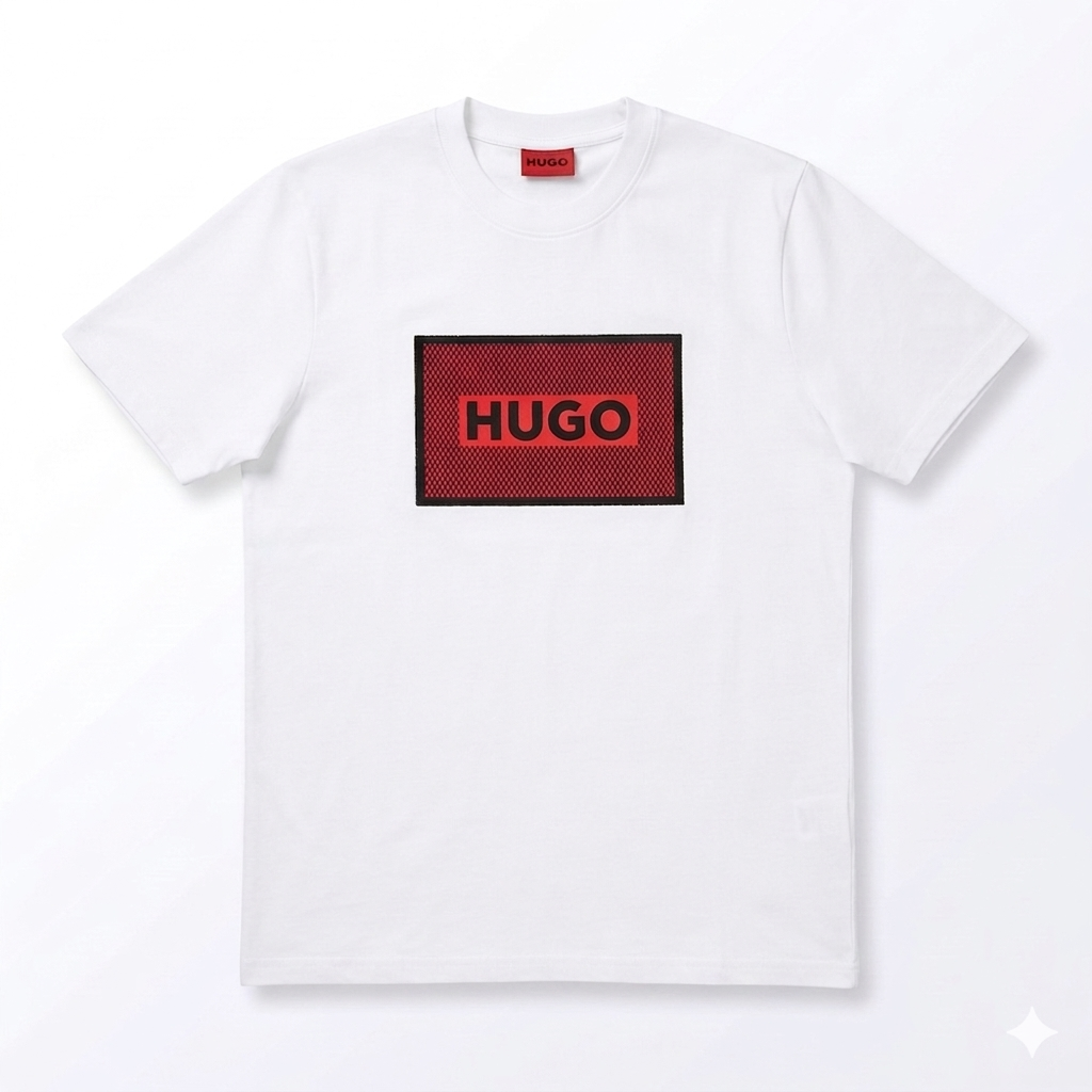 Tricou Alb Premium cu Imprimeu Dreptunghiular Texturat