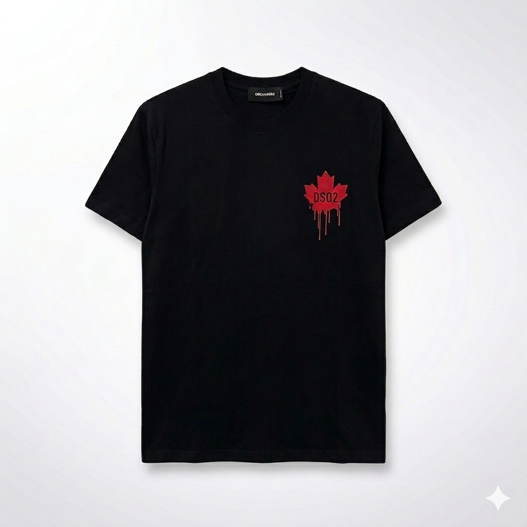 Tricou Negru Premium cu Imprimeu Grafic Frunză de Arțar